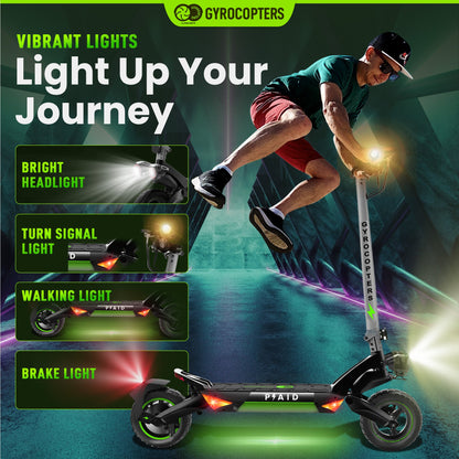 Gyrocopters Plaid Off Road Electric Scooter, 10” Tires, Speed Upto 42kmph/45kmph Long Range Upto 35Km/60km, Max Power 1000W Brushless Motor, Headlight, 360° Deck Light, Foldable Escooter, with App - Kitchen & Dining image 3