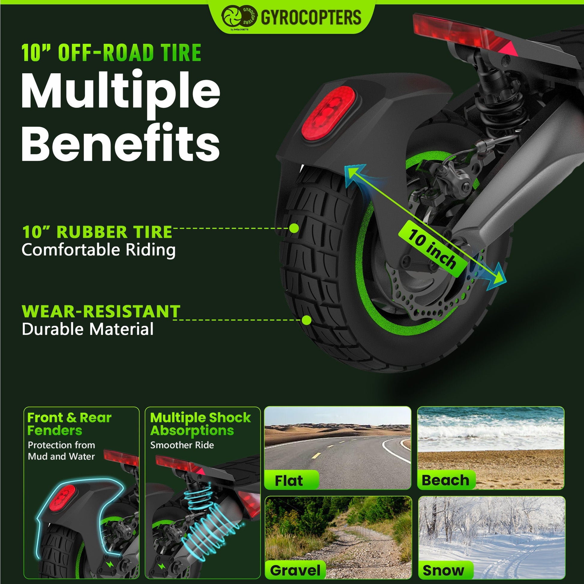 Gyrocopters Plaid Off Road Electric Scooter, 10” Tires, Speed Upto 42kmph/45kmph Long Range Upto 35Km/60km, Max Power 1000W Brushless Motor, Headlight, 360° Deck Light, Foldable Escooter, with App - Kitchen & Dining image 4