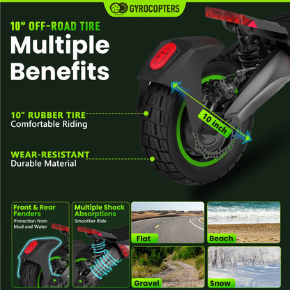Gyrocopters Plaid Off Road Electric Scooter, 10” Tires, Speed Upto 42kmph/45kmph Long Range Upto 35Km/60km, Max Power 1000W Brushless Motor, Headlight, 360° Deck Light, Foldable Escooter, with App - Kitchen & Dining image 4