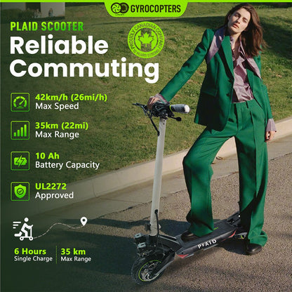 Gyrocopters Plaid Off Road Electric Scooter, 10” Tires, Speed Upto 42kmph/45kmph Long Range Upto 35Km/60km, Max Power 1000W Brushless Motor, Headlight, 360° Deck Light, Foldable Escooter, with App - Kitchen & Dining image 2