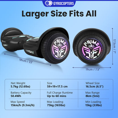 Gyrocopters Prime All New 2025 Hoverboard | Speed up to 15km/h | 300W Powerful Motor | 6.5” LED wheels | 165 lbs weight capacity | UL2272 certified with Wireless Music Speaker offering a range up to 8 km (BLACK) - Gadgets image 7