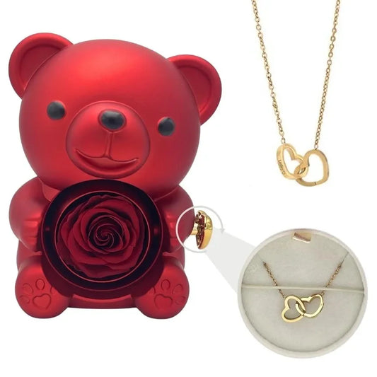 Eternal Bear Rose - W/ Engraved Necklace & Real Rose - Jewelry image 1