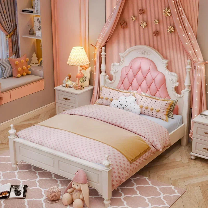 Princess Pretty Luxury Children's Bed American Wood Cute Pink Modern Children Bed Loft Villa Cama Infantil Bedroom Set Furniture - Misc image 3