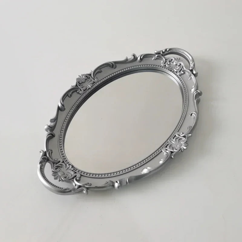 European Decorative Plate Storage Tray Oval Plate Jewelry Display Rotary Candy Decor Tray Mirror Decorative Make Up Mirror - Kitchen & Dining image 7