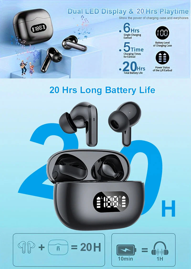 Wireless Bluetooth 5.3 Earbuds – 40dB Noise Cancelling, 6-Mic ENC, HD Calls & LED Display with Transparency Mode! - Gadgets image 7