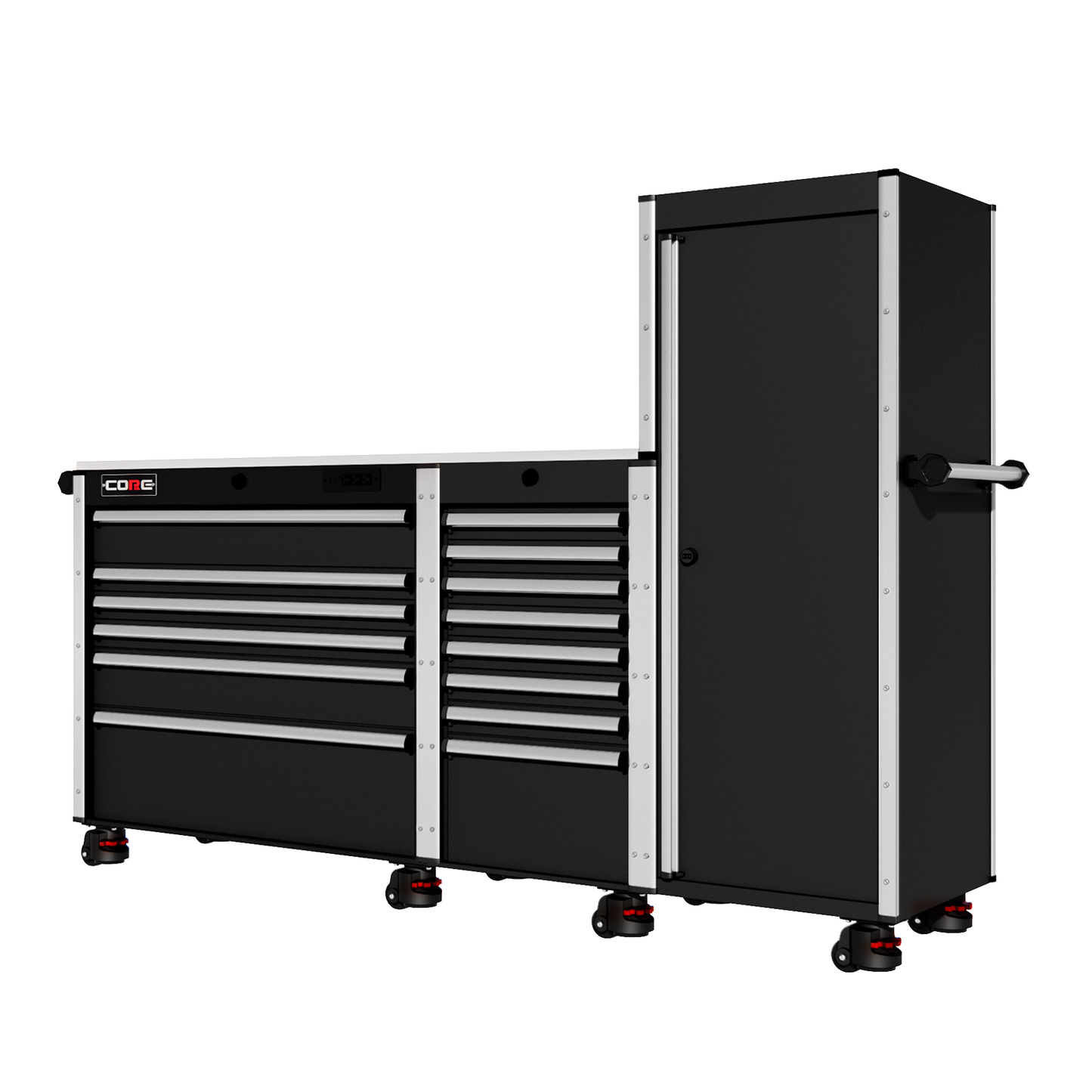 88 Series - 13 Drawers with Tall Locker - Silver Handles - Foot Casters - Furniture image 1