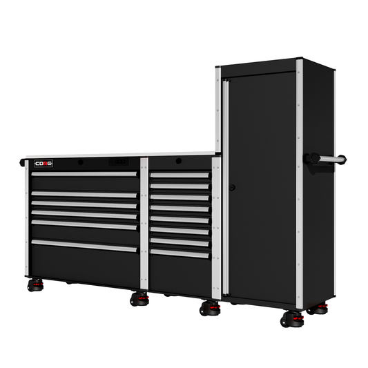 88 Series - 13 Drawers with Tall Locker - Silver Handles - Foot Casters - Furniture image 1