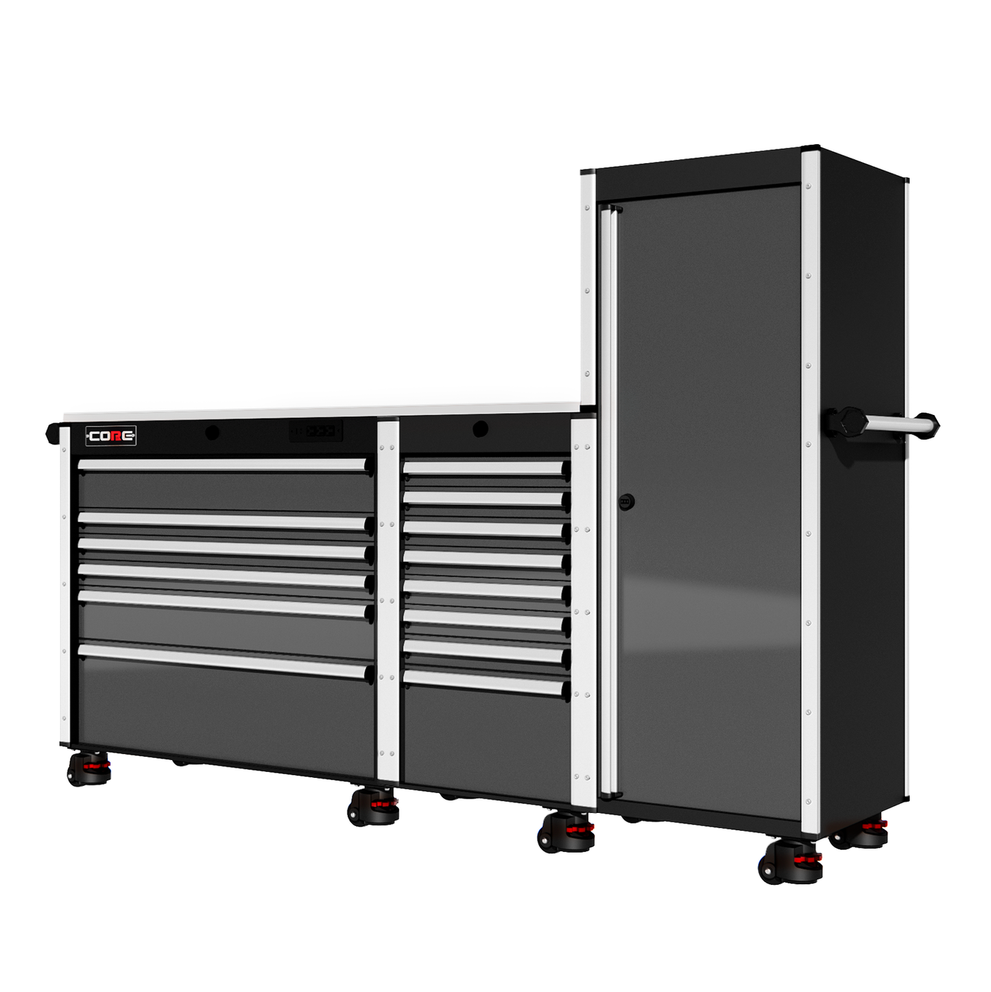 88 Series - 13 Drawers with Tall Locker - Silver Handles - Foot Casters - Furniture image 2
