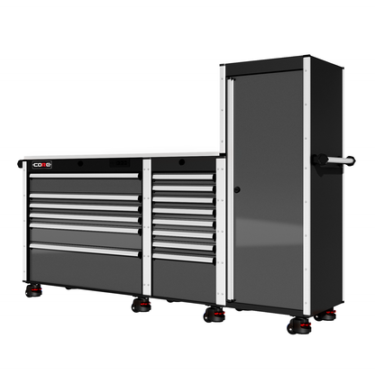 88 Series - 13 Drawers with Tall Locker - Silver Handles - Foot Casters - Furniture image 2