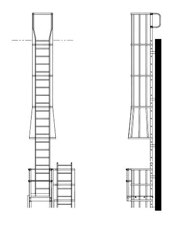 Fixed Aluminum Ladder Fixed Wall Over Roof with Cage  and Rest Platform Model SL1496 - Apparel image 1