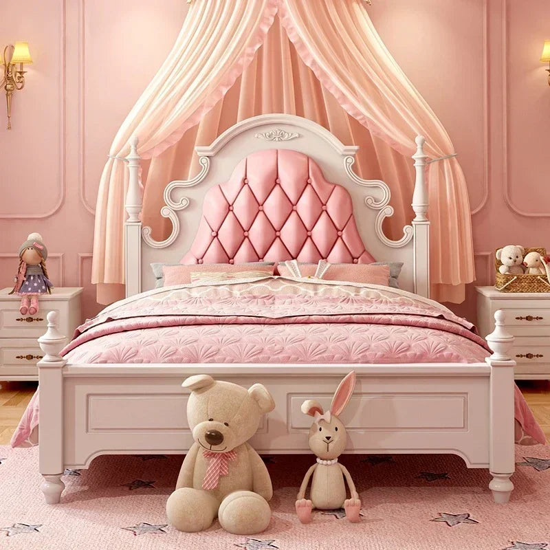 Princess Pretty Luxury Children's Bed American Wood Cute Pink Modern Children Bed Loft Villa Cama Infantil Bedroom Set Furniture - Misc image 1