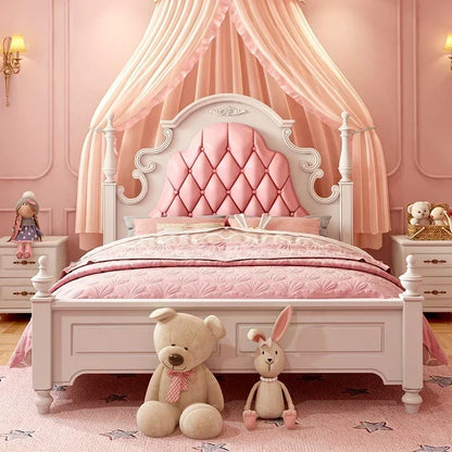 Princess Pretty Luxury Children's Bed American Wood Cute Pink Modern Children Bed Loft Villa Cama Infantil Bedroom Set Furniture - Misc image 1