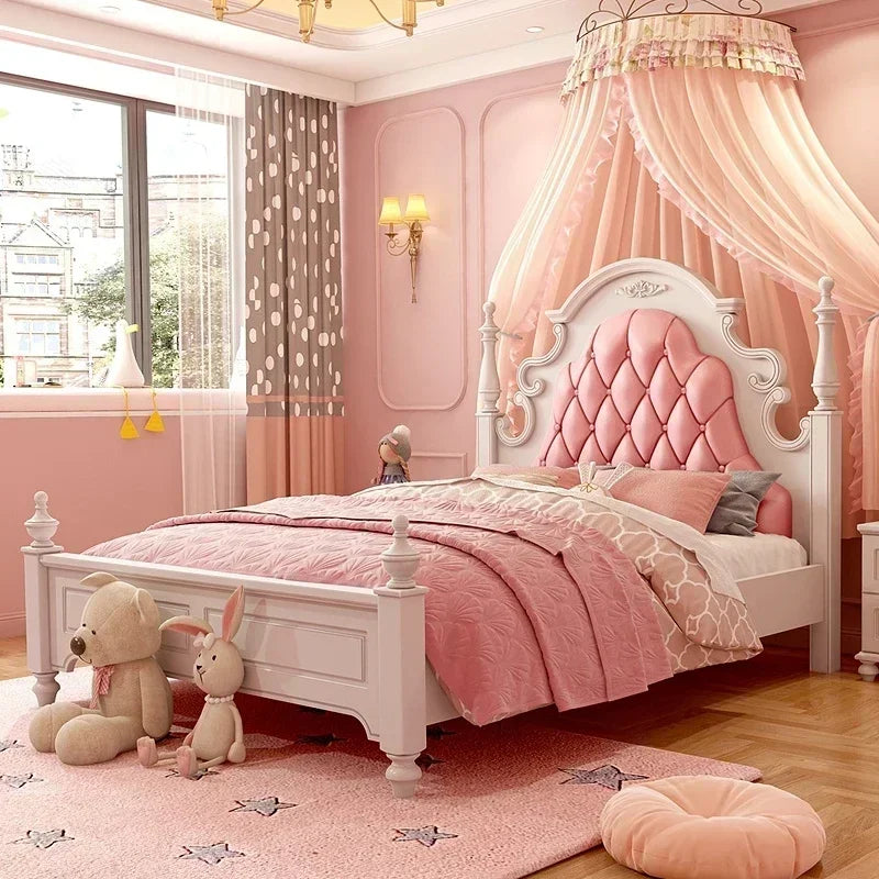 Princess Pretty Luxury Children's Bed American Wood Cute Pink Modern Children Bed Loft Villa Cama Infantil Bedroom Set Furniture - Misc image 2