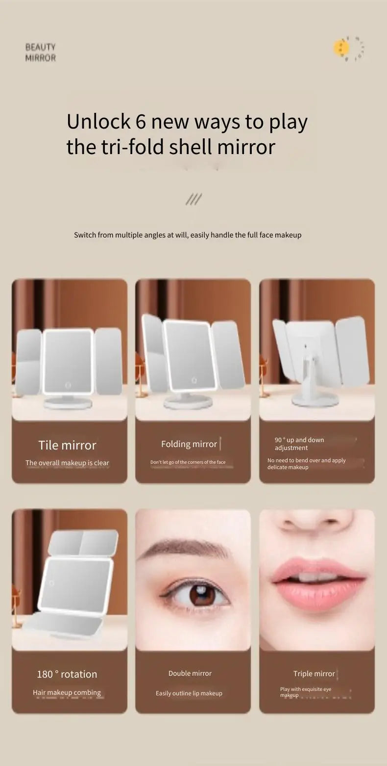 Trifold LED Makeup Mirror – Smart Light-Up Vanity Mirror for Beauty & Dressing - Beauty image 16