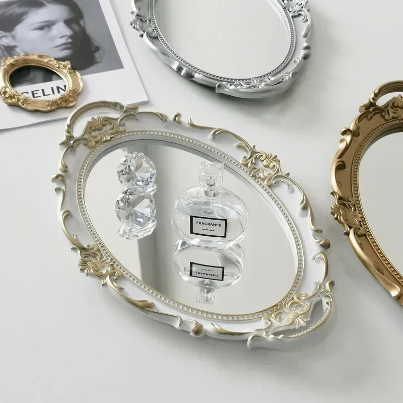 European Decorative Plate Storage Tray Oval Plate Jewelry Display Rotary Candy Decor Tray Mirror Decorative Make Up Mirror - Kitchen & Dining image 2