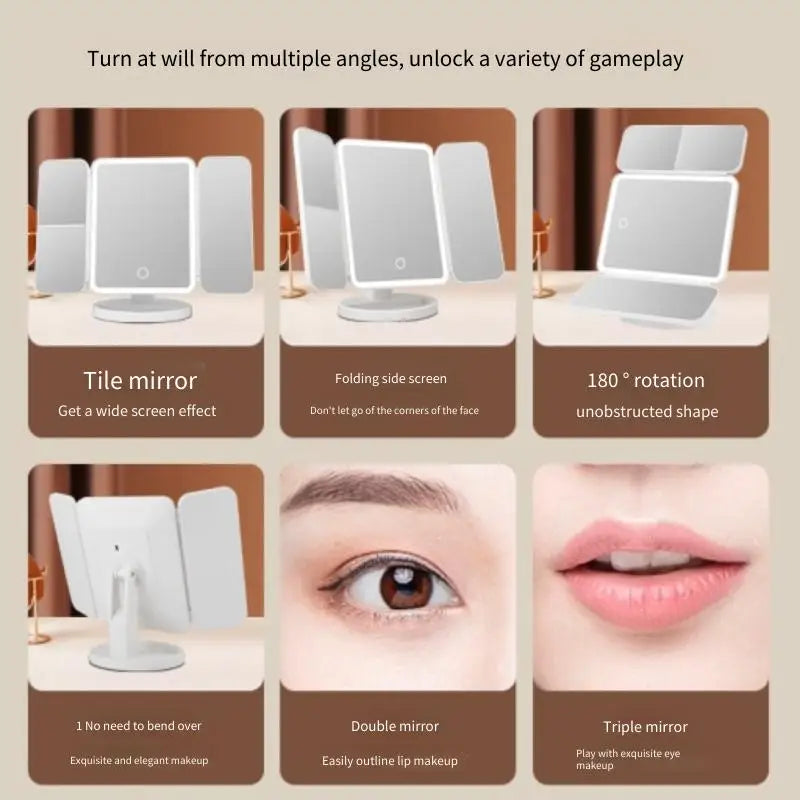 Trifold LED Makeup Mirror – Smart Light-Up Vanity Mirror for Beauty & Dressing - Beauty image 3