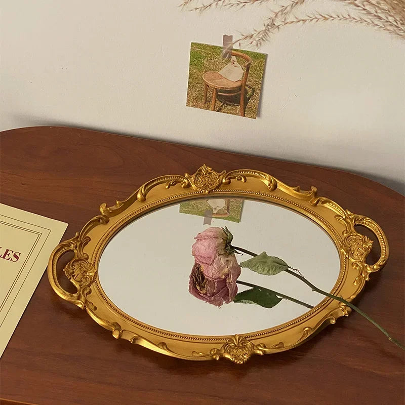 European Decorative Plate Storage Tray Oval Plate Jewelry Display Rotary Candy Decor Tray Mirror Decorative Make Up Mirror - Kitchen & Dining image 4