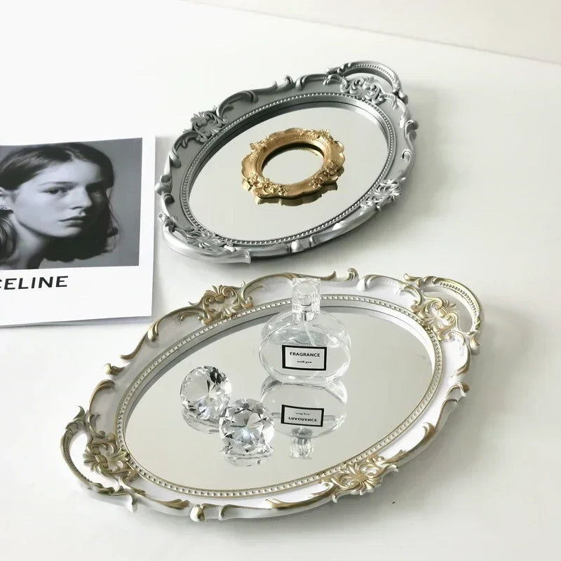 European Decorative Plate Storage Tray Oval Plate Jewelry Display Rotary Candy Decor Tray Mirror Decorative Make Up Mirror - Kitchen & Dining image 5