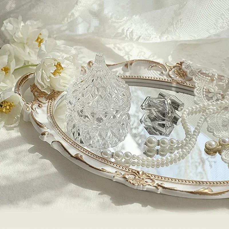 European Decorative Plate Storage Tray Oval Plate Jewelry Display Rotary Candy Decor Tray Mirror Decorative Make Up Mirror - Kitchen & Dining image 3