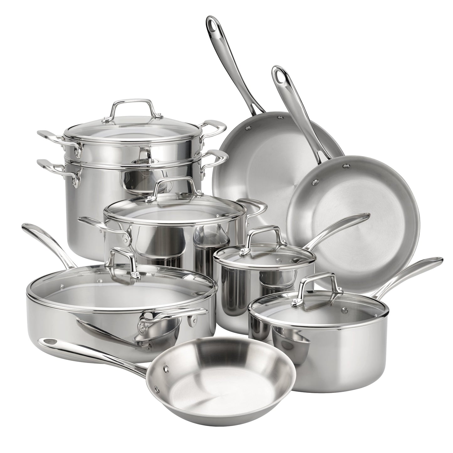 Tri-Ply Clad Stainless Steel Cookware Set with Glass Lids - Kitchen & Dining image 1