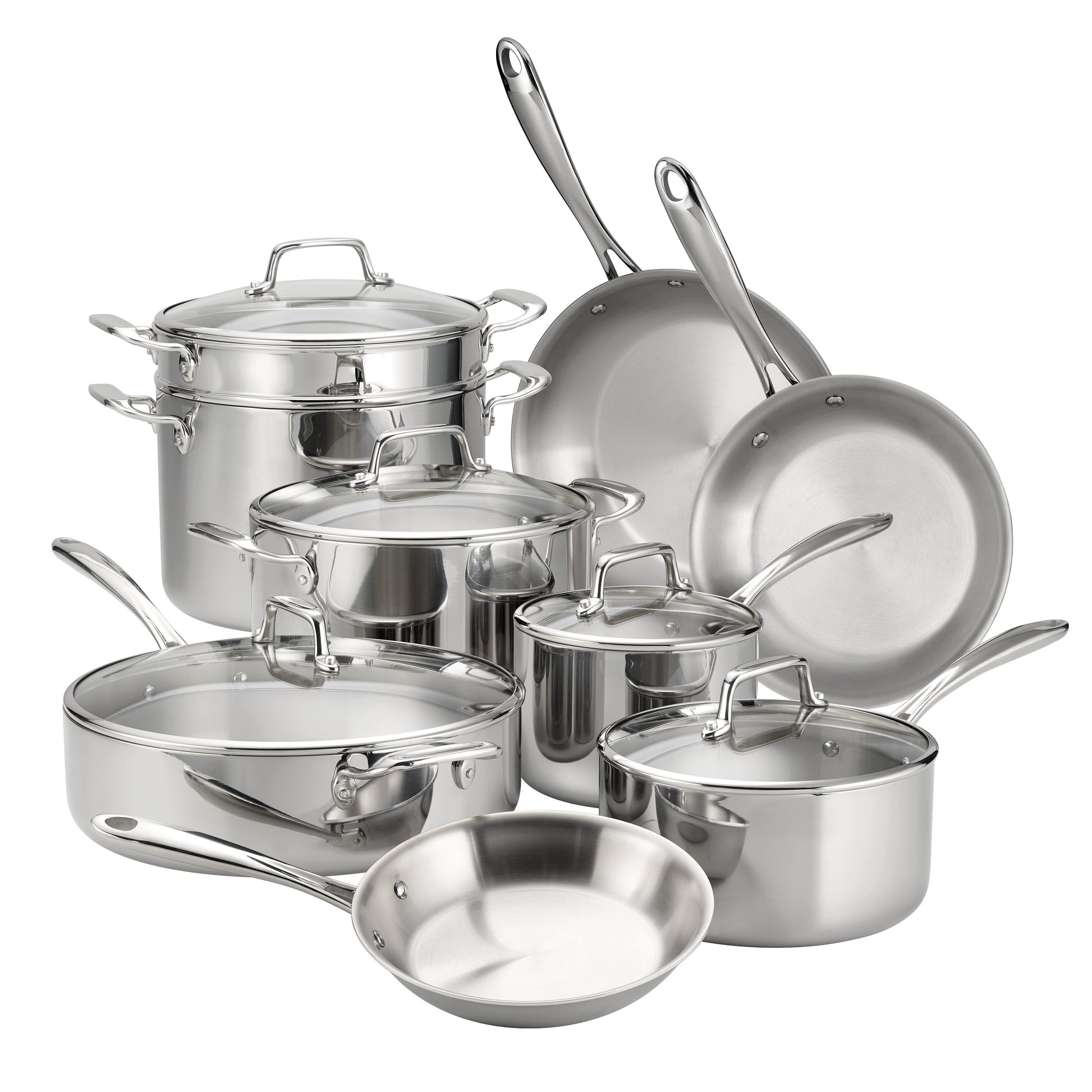 Tri-Ply Clad Stainless Steel Cookware Set with Glass Lids - Kitchen & Dining image 1