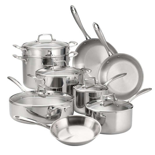 Tri-Ply Clad Stainless Steel Cookware Set with Glass Lids - Kitchen & Dining image 1