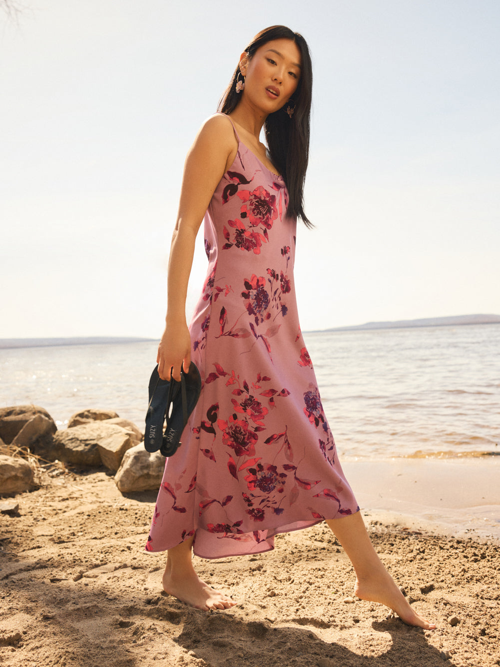 Floral Midi Satin Slip Dress - Dresses image 1