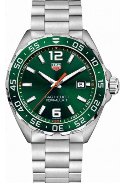 Tag Heuer Formula 1 Limited Edition Green Dial Silver Steel Strap Watch for Men - WAZ1017.BA0842 - Apparel image 1