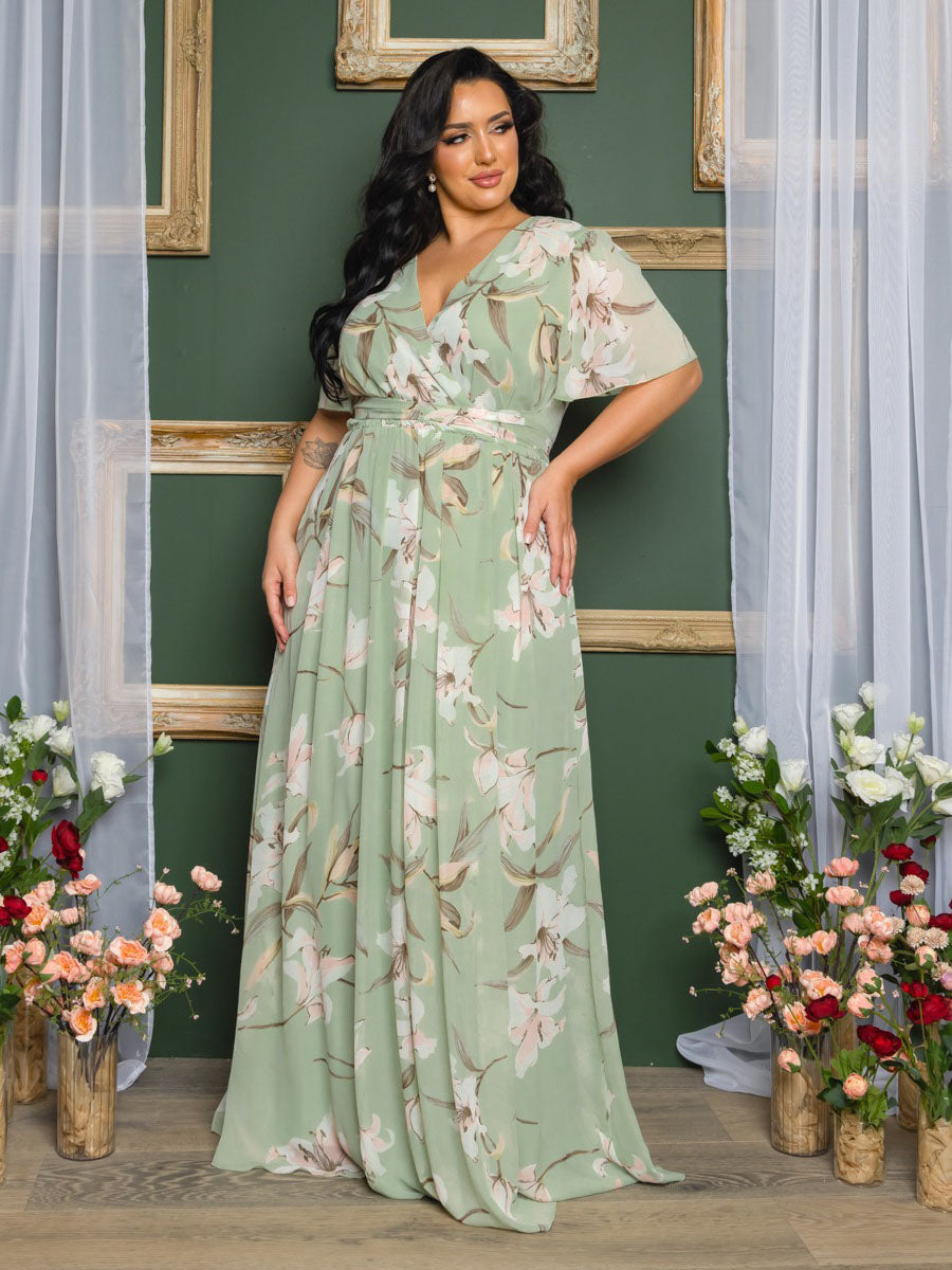 Liza Plus Size Chiffon Gown in Sage Floral - Apparel image 5