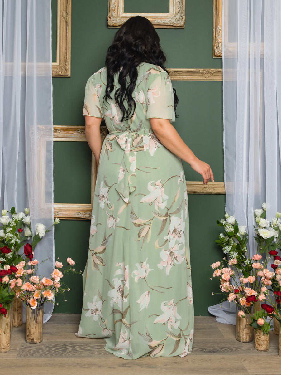 Liza Plus Size Chiffon Gown in Sage Floral - Apparel image 3