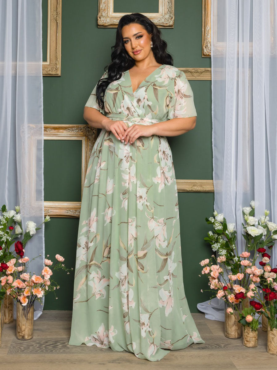 Liza Plus Size Chiffon Gown in Sage Floral - Apparel image 1