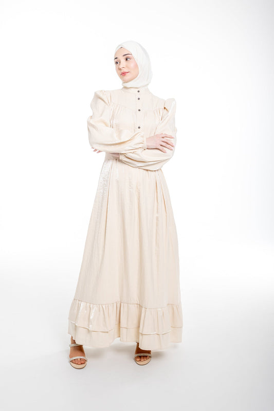 Soraya Modest Ruffle Hem Dress  | Champagne Beige - Accessories image 1