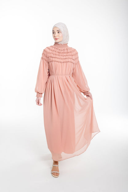 Sienna Shirred Evening Modest Dress | Pink - Accessories image 1