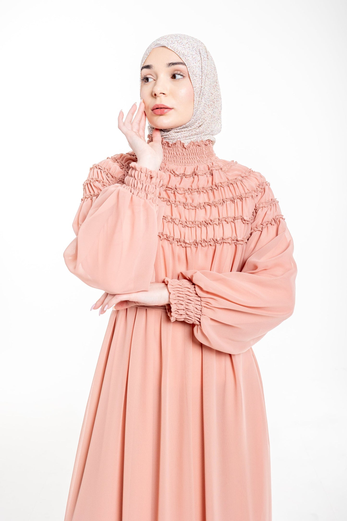 Sienna Shirred Evening Modest Dress | Pink - Accessories image 3