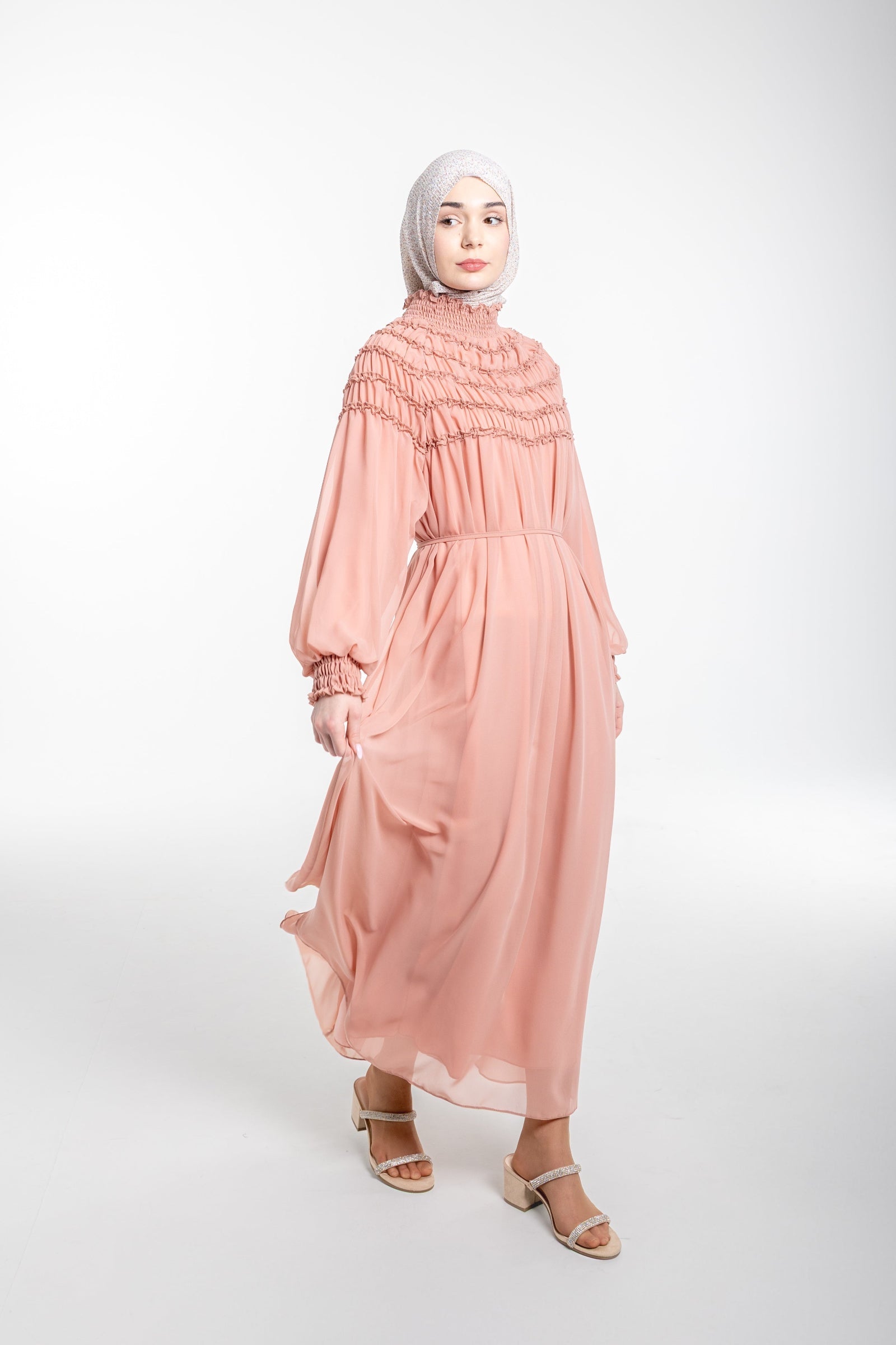 Sienna Shirred Evening Modest Dress | Pink - Accessories image 4