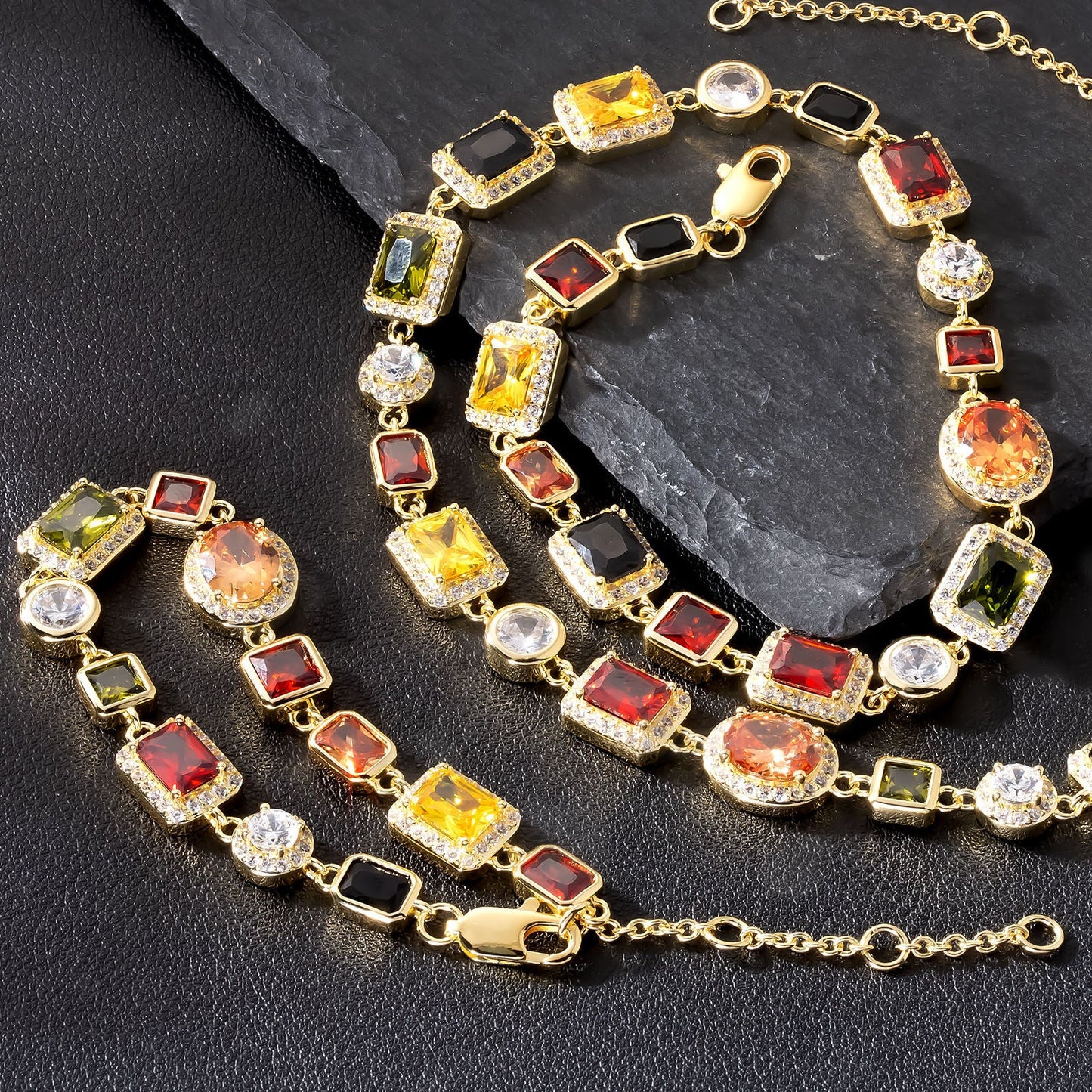 USA Stock Gorgeous Mixed Gemstone Tennis Chain 5A CZ Gem 18K Gold Plated Vintage Multi Colored Jewelry Necklace For Women Men - Jewelry image 3