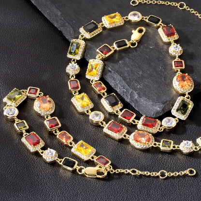 USA Stock Gorgeous Mixed Gemstone Tennis Chain 5A CZ Gem 18K Gold Plated Vintage Multi Colored Jewelry Necklace For Women Men - Jewelry image 3