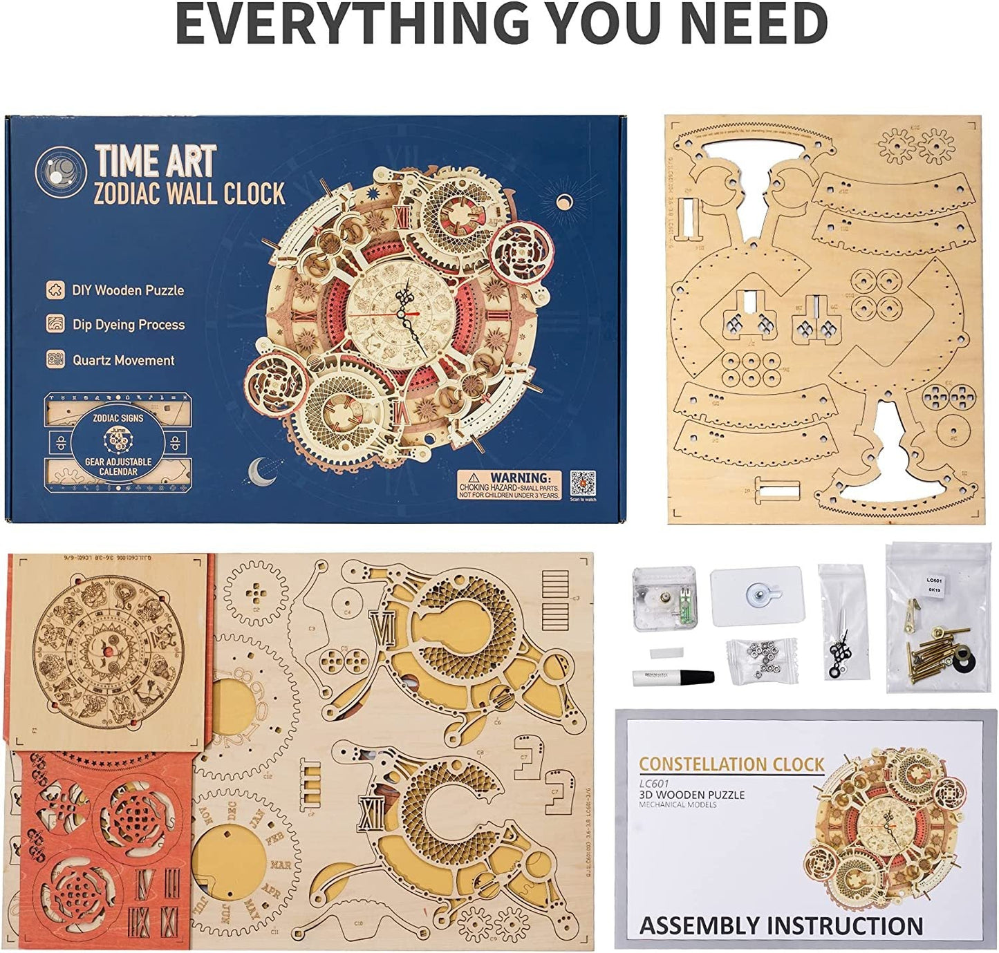 Robotime ROKR Time Art Zodiac Wall Clock 3D Wooden Puzzle Games Model Building Kits Toys For Children Kids - Toys & Games image 7