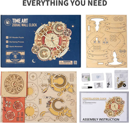 Robotime ROKR Time Art Zodiac Wall Clock 3D Wooden Puzzle Games Model Building Kits Toys For Children Kids - Toys & Games image 7