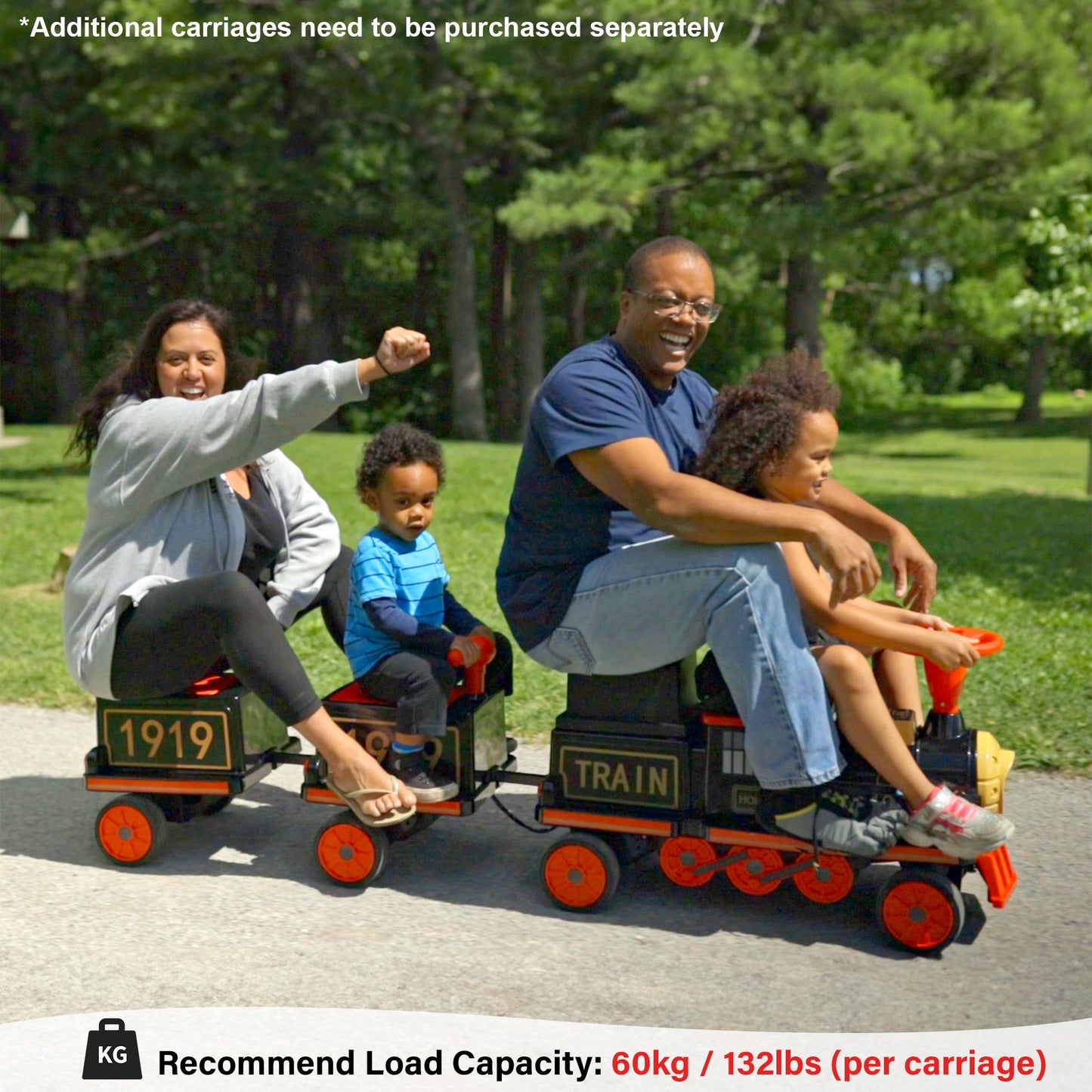 Locomotive Train 12V Ride on Train Car Toy for Kids and Parents with Carriage - Toys & Games image 2