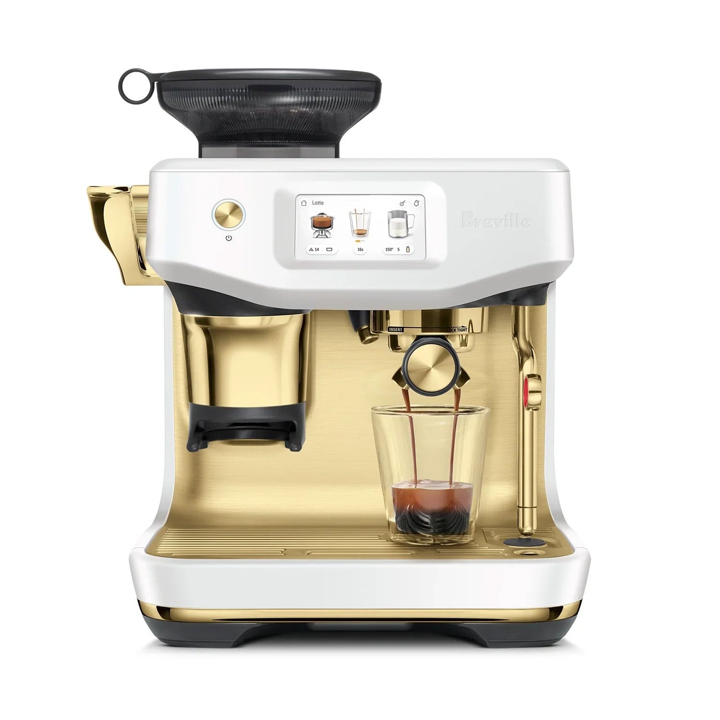 Breville - Barista Touch Impress Semi-Automatic Combo Espresso Machine with Grinder - Sea Salt + Brass Accents - BES881SSB - Kitchen & Dining image 4