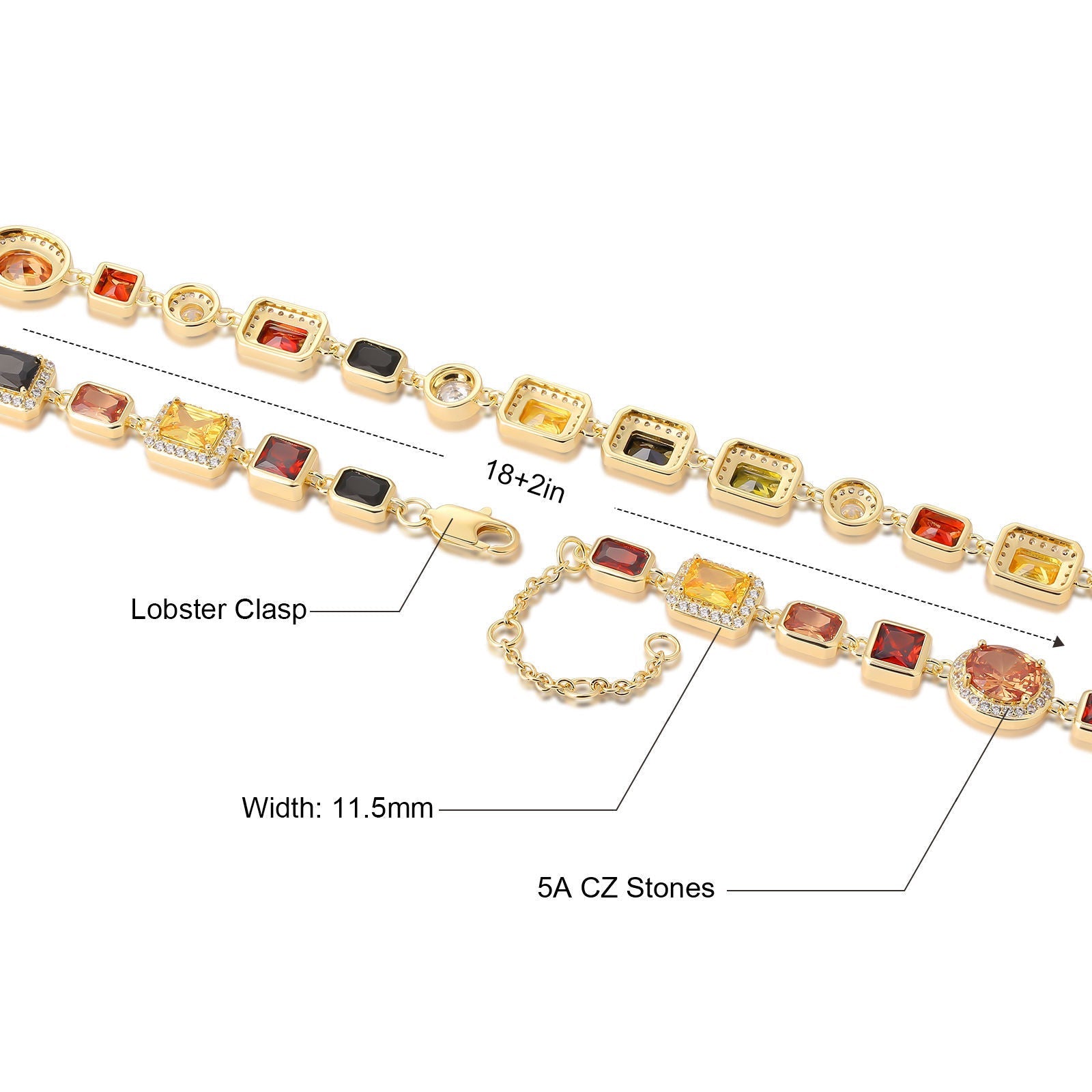 USA Stock Gorgeous Mixed Gemstone Tennis Chain 5A CZ Gem 18K Gold Plated Vintage Multi Colored Jewelry Necklace For Women Men - Jewelry image 5