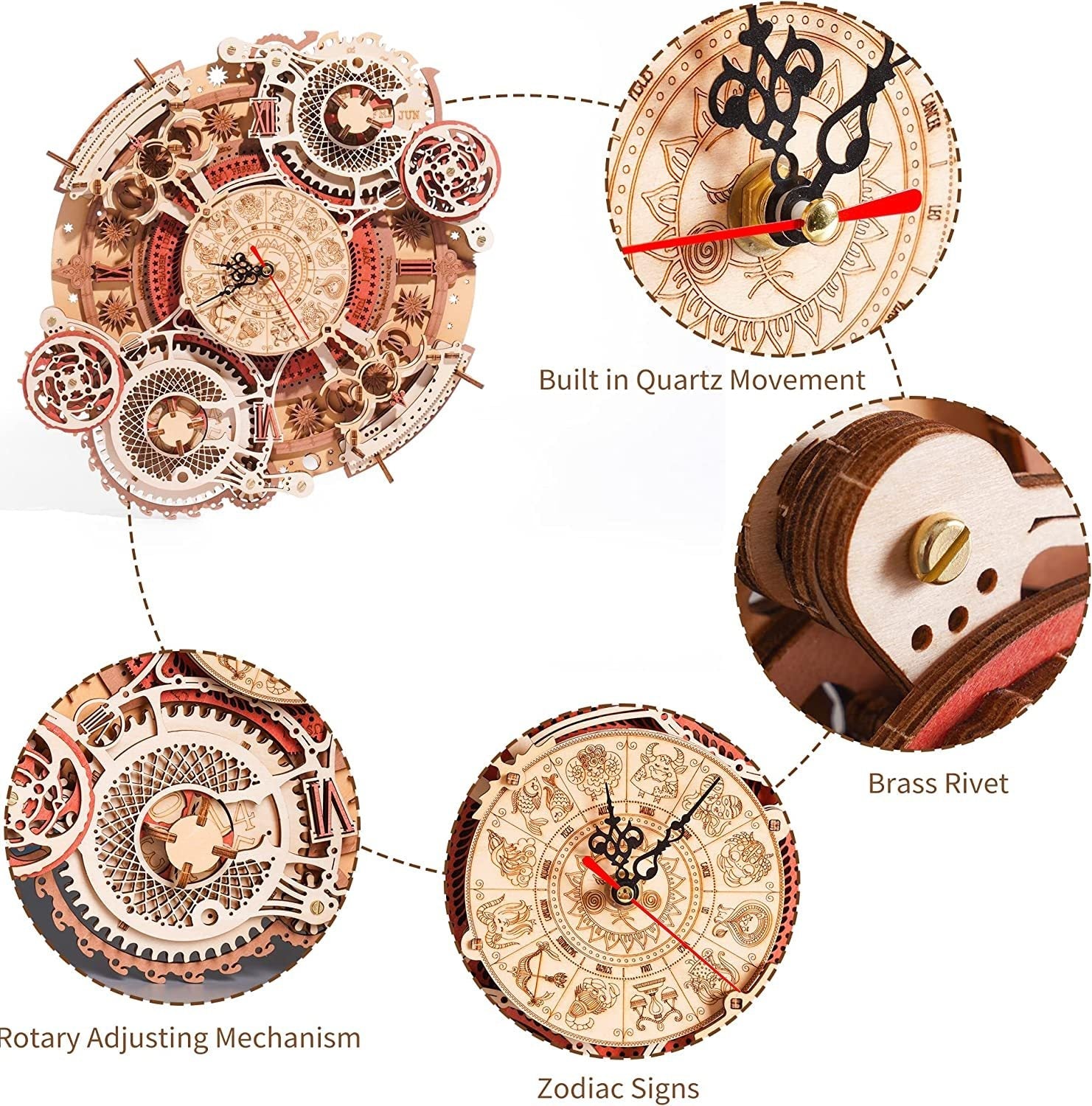 Robotime ROKR Time Art Zodiac Wall Clock 3D Wooden Puzzle Games Model Building Kits Toys For Children Kids - Toys & Games image 10