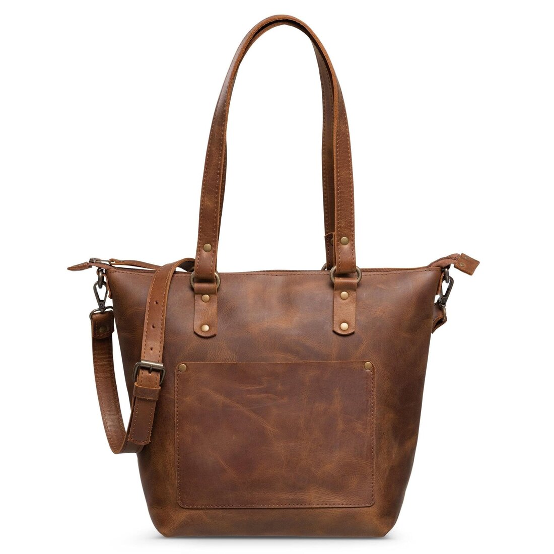 Crossbody Leather Tote - Saddle Brown - Accessories image 1