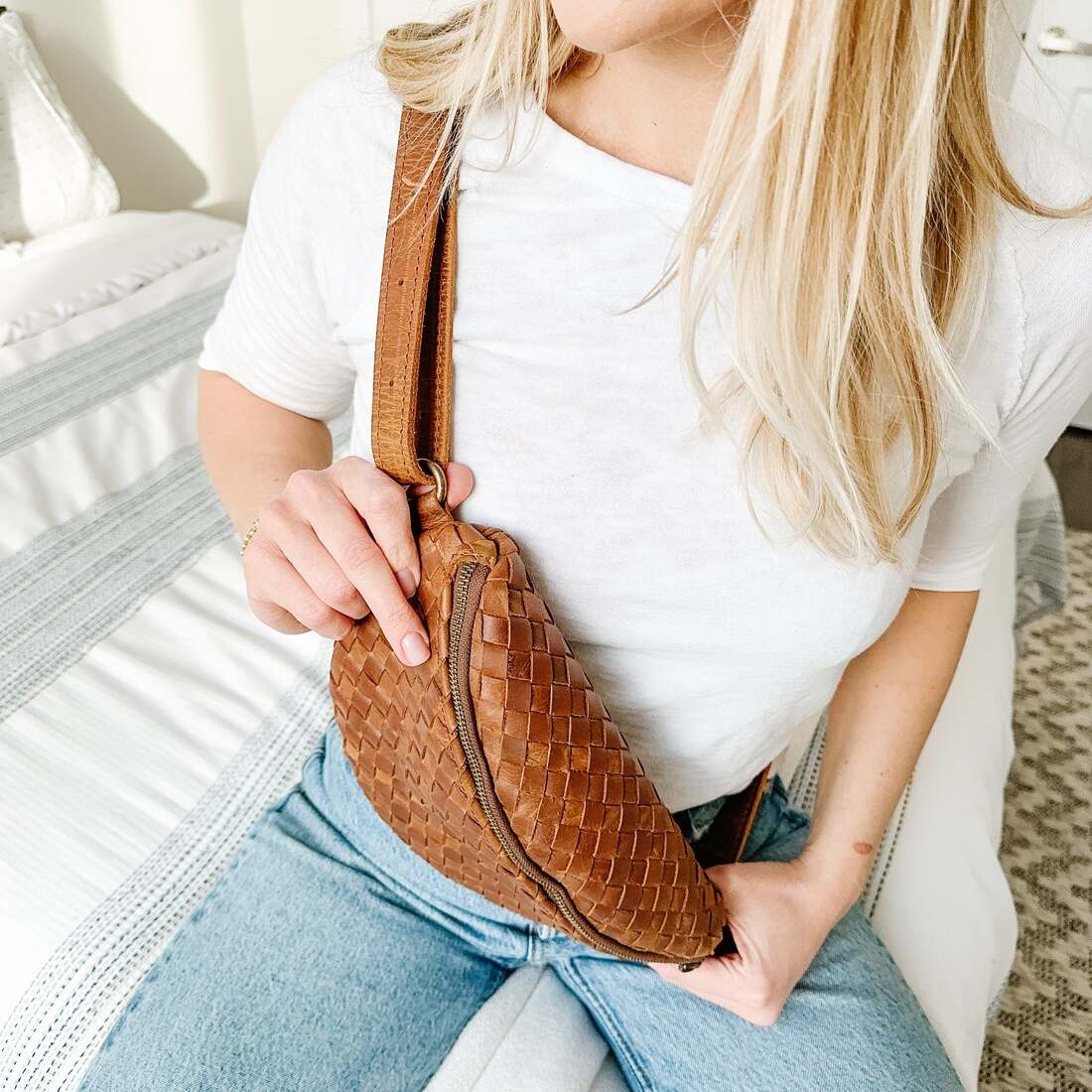 Nexus Woven Leather Belt Bag - Saddle Brown - Accessories image 9