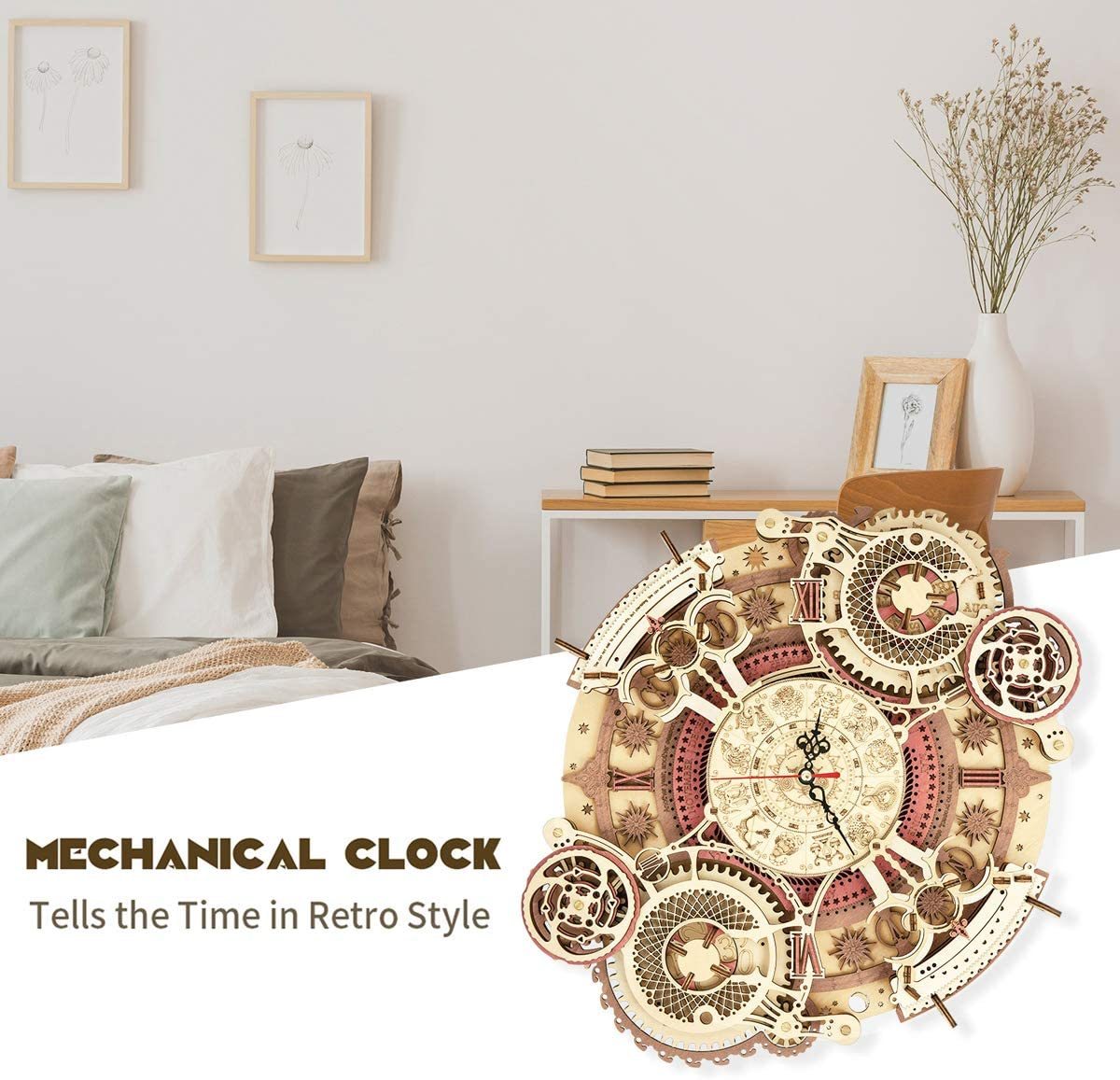 Robotime ROKR Time Art Zodiac Wall Clock 3D Wooden Puzzle Games Model Building Kits Toys For Children Kids - Toys & Games image 3