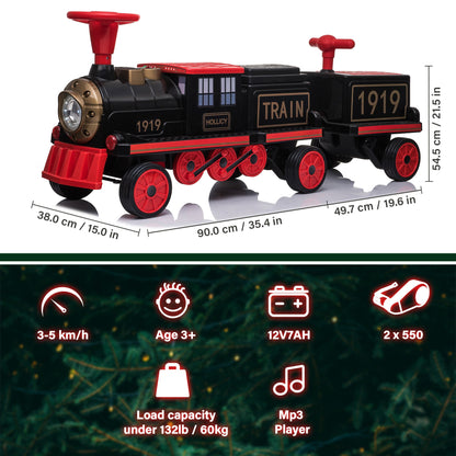 Locomotive Train 12V Ride on Train Car Toy for Kids and Parents with Carriage - Toys & Games image 4