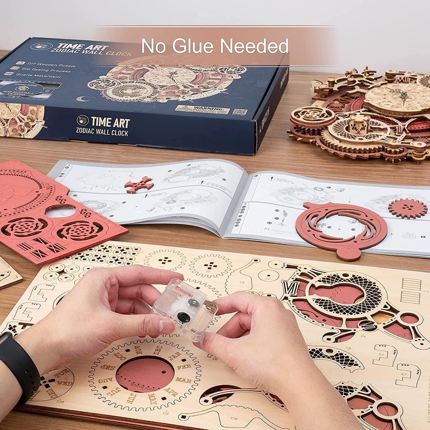 Robotime ROKR Time Art Zodiac Wall Clock 3D Wooden Puzzle Games Model Building Kits Toys For Children Kids - Toys & Games image 6