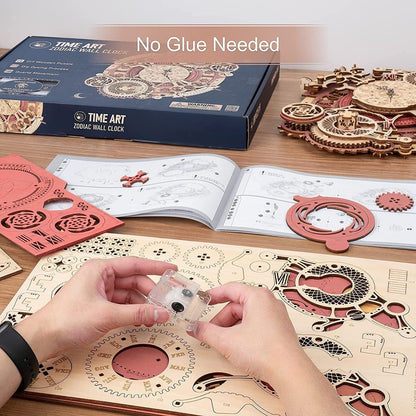 Robotime ROKR Time Art Zodiac Wall Clock 3D Wooden Puzzle Games Model Building Kits Toys For Children Kids - Toys & Games image 6
