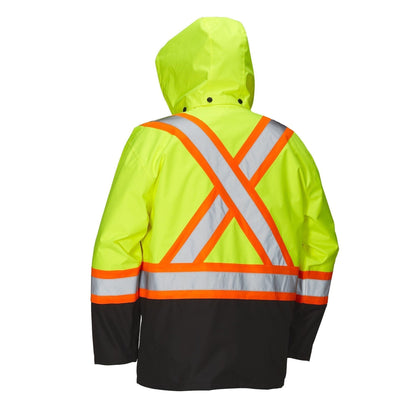 Hi Vis Safety Rain Jacket with Snap-Off Hood - Apparel image 6
